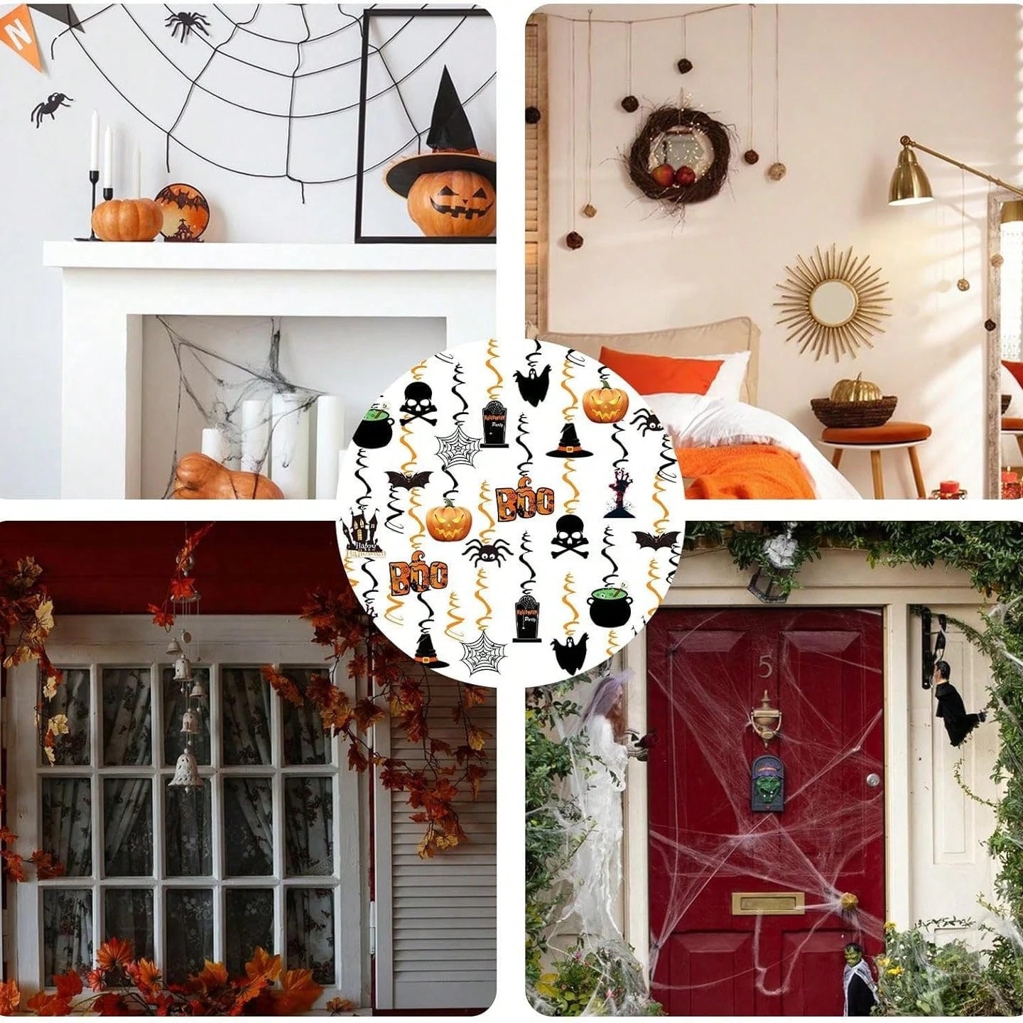36 decoraciones colgantes de Halloween con forma de espiral y calavera de calabaza fantasma