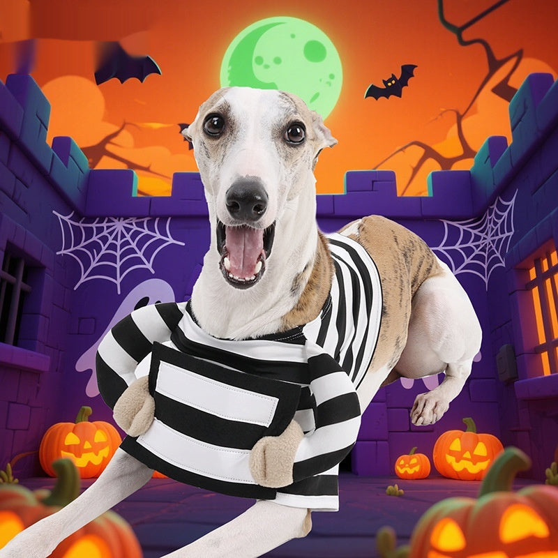 Psí halloweenský kostým pro domácí mazlíčky, pruhované vtipné oblečení
