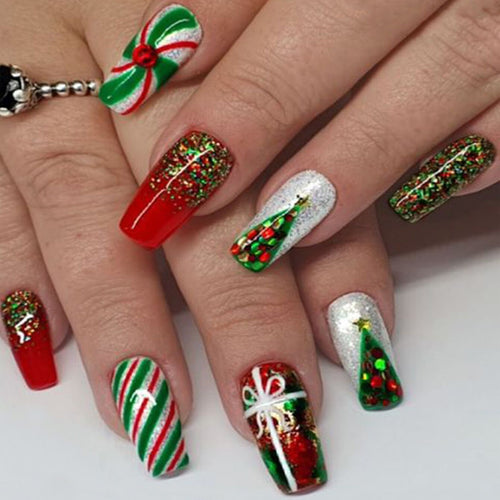 Producto terminado de uñas navideñas de moda para mujer