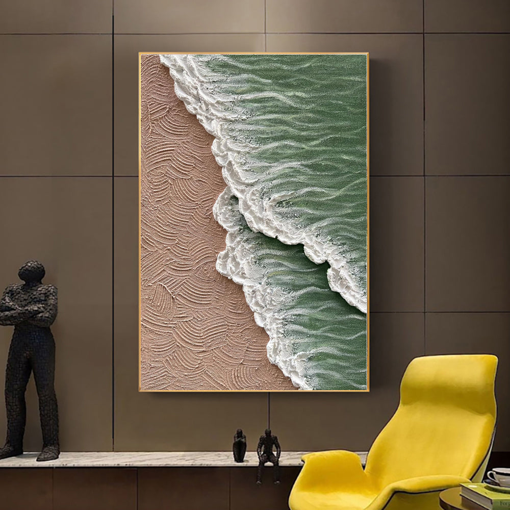 Sea Beach Oil Painting Hand Painted White Ocean Waves Texture