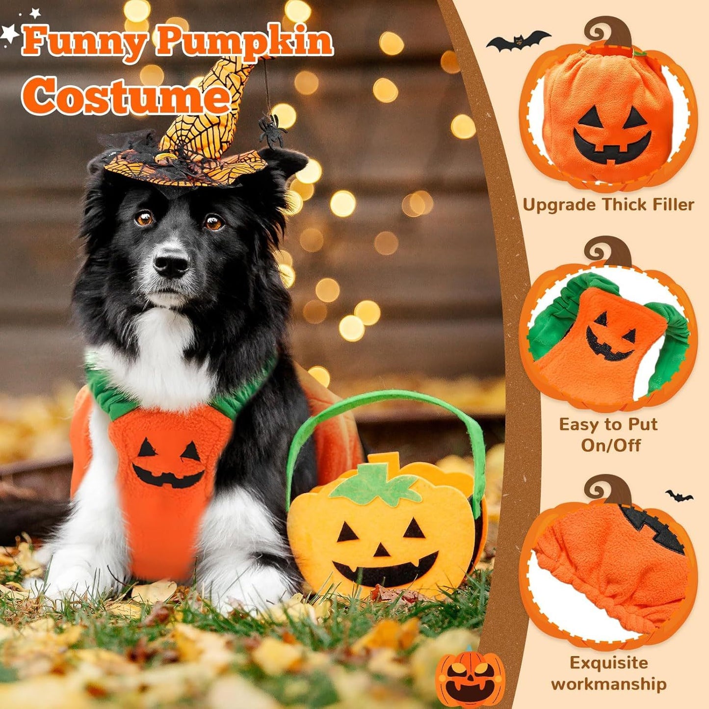 Disfraz de calabaza para perro o gato de Halloween, divertido y grueso.
