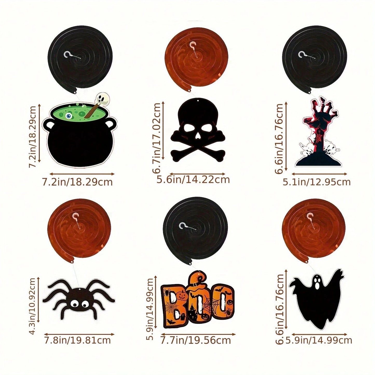 36 decoraciones colgantes de Halloween con forma de espiral y calavera de calabaza fantasma 