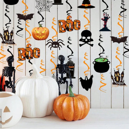 36 decoraciones colgantes de Halloween con forma de espiral y calavera de calabaza fantasma 
