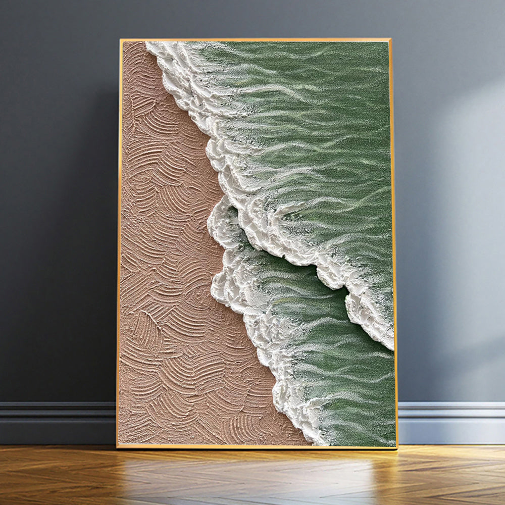 Sea Beach Oil Painting Hand Painted White Ocean Waves Texture