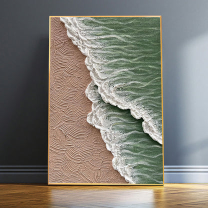 Sea Beach Oil Painting Hand Painted White Ocean Waves Texture