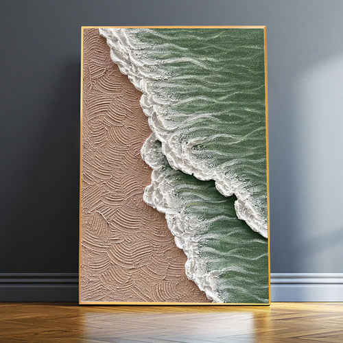 Sea Beach Oil Painting Hand Painted White Ocean Waves Texture