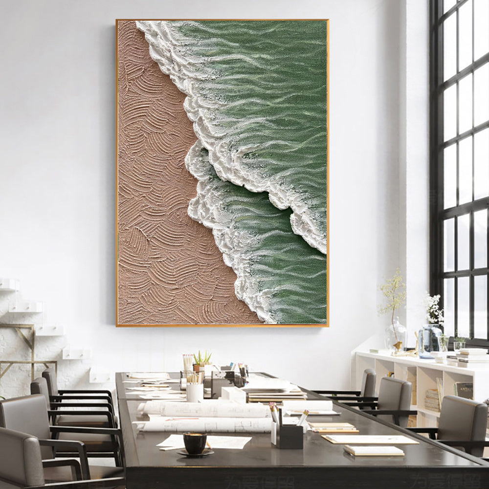Sea Beach Oil Painting Hand Painted White Ocean Waves Texture