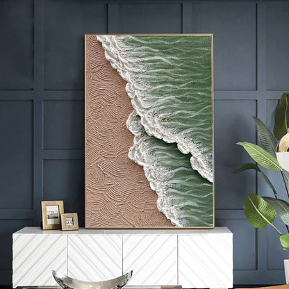 Sea Beach Oil Painting Hand Painted White Ocean Waves Texture