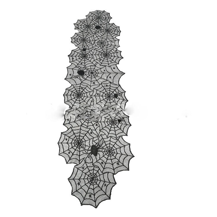 Mantel de Halloween con cubierta de encaje negro, camino de mesa, telaraña, bufanda para chimenea